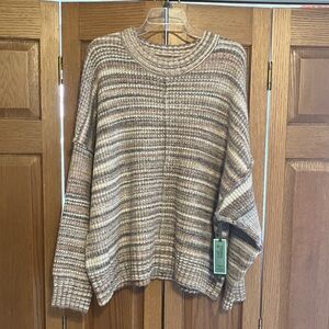 Terra & Sky Women's Striped Sweater - Brown and Cream